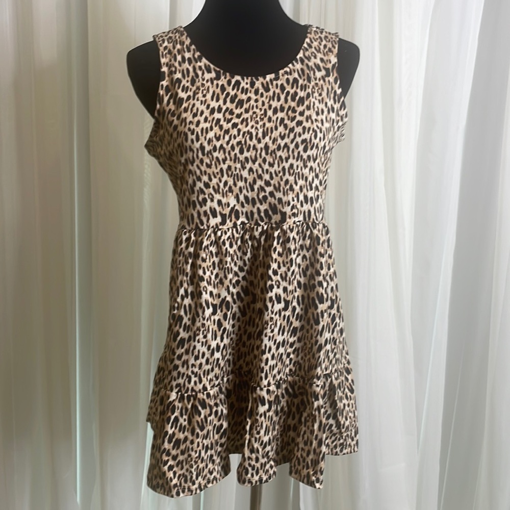 NWT Nordstrom’s Love, Fire Leopard Print Tiered Tank Dress, Girl’s size L